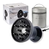 Bellissima Diffon Supreme Deluxe, Difusor de Aire Caliente para Cabello Rizado, Tecnología Cerámica y Queratina, Difusor XL, 3 Temperaturas y Ionizador, Secado Suave, bolsa de belleza, Negro Y Plata