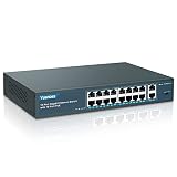 YuanLey 18 Puertos Gigabit PoE Switch , 16 Puertos PoE+ 1000Mbps, 2 Gigabit Uplink, 250W 802.3af/at, Escritorio de Metal/ Montaje en Bastidor, Conmutador de Red Plug and Play no Administrado