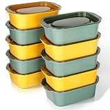 Cozary 10Pcs Tapers Herméticos para Comida, 500ml Cajas Cubo Rectangulares de Plástico con Tapas, Lavavajillas y Congelador, Apilables, Para la Escuela, el Trabajo y Los Viajes (5 Amarillos+5 Verdes)