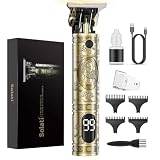 Maquina de Cortar Pelo Hombre, Maquina de Afeitar Hombre Eléctrica con LED Cortapelos Recortar Barba Sin Cable Maquinilla de Afeitar Cortar Pelo Para el Hogar y el Salón (Bronce)