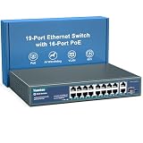 Interruptor PoE de 16 Puertos YuanLey con 2 Uplinks Ethernet Gigabit, 1 Puerto SFP, Soporte PoE+ de 250W 802.3af/at, Interruptor de Red no Gestionado con AI Watchdog, VLAN, 6KV, Montaje en Rack