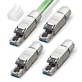 LEENUE RJ45 Conector CAT 7 sin Herramienta, 10Gbit/s 600MHz, 4 Unidades | Dorado Conectores RJ45 para cable de instalación Cat 7 Cat6A, compatible con cables de instalación 22-24 AWG, reutilizables