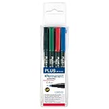 Plus Office - Rotulador Permanente, Resistente A Las Manchas y Al Agua En Casi Todas Las Superficies, Ancho de Trazo 0,4 mm, Larga Duración, Pack 4 colores, Negro, Rojo, Azul y Verde