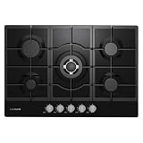 Corberó - Placa Gas Butano Cristal LUX 75cm | CPCGM5F5026N | 10,8kW| 5 Fuegos | Wok | Autoencendido | Capa Protección Clean+ | Desconexión automática | Negro