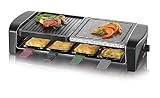 SEVERIN Raclette grill con piedra natural y plancha, grill con parrilla antiadherente y 8 sartenes, parrilla eléctrica para 8 personas, máx. 1400 W, negro, RG 9645
