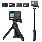 K&F CONCEPT Mini Trípode de Mesa y Palo Selfie Ajustable MS10, Altura: 33 cm, Compatible con GoPro Hero 11/10/9/8/7/6/5, dji Action, Insta360, para Vlog y Cámaras de Acción