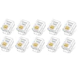 TECHZOCO Conector RJ11, Conector teléfono Modular, conector 6P4C, adaptador para Telefono, AWG26, Apto para aplicaciones de teléfono, fax, voz en sistemas de cableado doméstico u oficina, 10 unidades