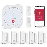 TUGARD Sistema de Alarma Inalámbrico WiFi, Kit 8 Piezas con 1 Central, 5 Sensores Puerta/Ventana, 2 Mandos, App Gratis, Mascotas, Compatible con Alexa y Google Assistant, Sin Suscripción