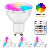 Liuyife Foco LED GU10 Multicolor Regulable De 5W, Con Control Remoto, ángulo De Haz De 120°, RGB + Reflector Blanco Cálido Para Iluminación Diaria Y Ambiental (Paquete De 4)