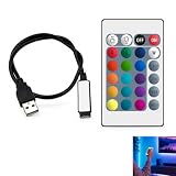 Ihteyuo Controlador RGB LED, Mando Tira LED 24 Teclas USB 5V con Mando a Distancia 24 Teclas Cable 1M Infrarrojo para Tira LED RGB 4 Pines Regulador Luz Colores Compatible TV PC Decoración Habitación
