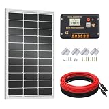 ECO-WORTHY kit panel solar 100W 12V para autocaravanas y embarcaciones | Panel solar monocristalino de 100W + regulador de carga solar 30A + cable solar + soportes Z Para bateria 12V