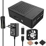 GeeekPi Caja para Raspberry Pi 3 B+ con ventilador, fuente de alimentación USB C de 18W, 5V, 3.6A, con interruptor de encendido/apagado, adaptador Micro USB para modelo B / 3B+