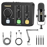 TONOR Paquete Equipos de Podcast, Mezclador con Micrófono Dinámico y Mic Brazo, Micrófono XLR con Interfaz Audio de Estudio, Soporte Microfono Mesa, Pack Todo en Uno para Streaming/Grabación, POD-1