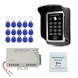 FUSYTULY Kit de Sistema de Control de Acceso de Puerta Impermeable Teclado RFID Lector de Tarjetas 125KHz + Fuente de Alimentación DC12V 3A + 15pcs Llavero, Sin Cerraduras Eléctricas