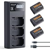 K&F Concept 3-Pack NP-FZ100 Batería 2280mAh y Cargador LCD de 3 Ranuras Compatible con Sony A7iii, A7iv, fx3, fx30, A6700, A7R, A9, A6600, A7Riii, A7Riv, A7R3, A7C, ZV-E10ii, A7S3 y más