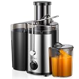 Extracteur de Jus Centrifuge 800W avec Large Goulotte de 3 Pouces, Facile à Nettoyer, Acier Inoxydable, Sans BPA, Idéal pour Fruits et Légumes (Sliver, 500W)