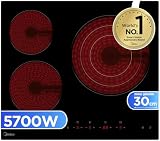 MIDEA Placa Vitroceramica 3 fuegos 5700 W - Vitroceramica Integrada con Panel de control tactil, Indicador de Luz, Temporizador, Child lock y Protección por Sobrecalentamiento