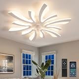 78cm Ventilador de Techo con Luz Ultra Silencioso Lampara Ventilador Techo con Mando Regulable 6 Velocidades DC Verano/invierno Plafon Iluminacion Ventilador Moderna para Dormitorio Salón,Blanco