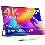 Newsoul Monitor Portátil Táctil 4K, 15,6' IPS Pantalla con USB‑C y Aguja | Táctil 10-puntos, 135% sRGB, 2000:1, Soporte 180°, Pantalla táctil para Portátiles/PCs/Móviles/Consolas, Compatible VESA