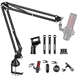 Soporte de Micrófono,Aokeo AK-35 Brazo de Micrófono ajustable negro Profesional para Micrófono de HyperX QuadCast,Blue Yeti,Blue Snowball,Etc