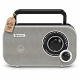 Radio Denver TR-51GREY con sintonización analógica FM. Se puede utilizar con corriente o pilas.