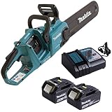 Makita DUC353Z - Motosierra de doble batería + 2 baterías BL1850B Li-Ion 18.0 V 5.0Ah + cargador rápido DC18RC 7.2 V - 18 V