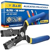S&R Alicate Pelacables - Pelahilos Pelamangueras - Cortador de cables Profesional 190mm 0.75-16 mm² - Ensambladora Manual para Terminales aislados y no aislados
