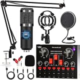 Paquete de equipo para podcast, Micrófono Podcast, Mesa de Mezclas con Diseño En Forma de Corazón Micrófono BM800, set de micrófonos para podcast para gamers, podcasting, grabación, canto y streaming