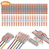 Flintronic Conectores de Cable, 80 Piezas Connection Terminals con Palanca de Accionamiento, Abrazadera de Conductor, Bloques de Conexión Eléctrica, Pueden Combinar Libremente SPL-2, 3, 4, 5