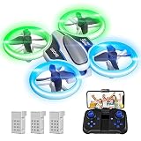 Mini Drone para Niños con Camara 1080P, Drone Quadcopter con Luces, RC Helicopteros con Vuelo Automático,Modo sin Cabeza,3D Flip y 3 Baterías,Quadcopter Regalo para Niños y Principiantes