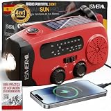 Radio Solar de Emergencia con Manivela 2000 mAh, Am/FM Linterna LED, SOS