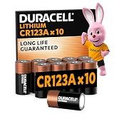DURACELL CR123 Pilas de Litio de Alta Potencia (Paquete de 10) 3V, CR123A | Larga duración – Cámaras, linternas, detectores de humo y otros – 10 años de vida útil - Prevención de fugas