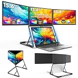 HONGO Monitor Portátil 3 Pantalla 15.6' Extensor Triple Pantalla Portátil Extensible 1080P FHD IPS, Portable Monitor USB-C/HDMI con Adaptador & Soporte, Plegado 360°, Compatible con Mac/Windows/Linux