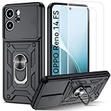 Guisessy Funda para OPPO Reno 14 F 5G / Reno 14 FS 5G, Negro | 2 Protector Pantallar, Armor Carcasa Cubierta de Cámara Deslizante Proteger con 360 Anillo Soporte PC y Silicona TPU Case