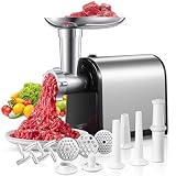 3 en 1 Picadora de Carne Eléctrica, con 3 Placa de Corte de acero inoxidable, 1 Kubbe y 3 Tubos de Relleno de Salchichas, 2000W máx