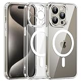ivoler 3 in 1 Funda para iPhone 15 Pro 6.1 Pulgadas, Compatible con MagSafe, con 2 Piezas Cristal Templado, Carcasa Protectora [Protección Militar] [Protección de Cámara] Anti-Choque Transparente