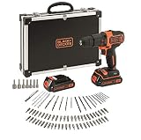BLACK+DECKER Kit Taladro Percutor 18V, Luz LED, Velocidad Variable, con 2 Baterías de Litio de 1.5Ah, Cargador, con 80 Accesorios y Maletín, BDCHD18BAFC