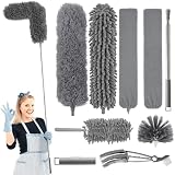KALBIGRO Plumero Telescopico Extensible, 9 Piezas Plumero Atrapapolvo Lavable, Duster para Limpieza Techo, Telarañas, Ventiladores de Techo Alto