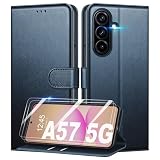Mofurd Funda para Samsung Galaxy A57 5G + 2 * Protector de Pantalla de Vidrio Templado, [Bloqueo RFID] Funda con Tapa de Cuero PU Premium Protector [Soporte], Azul
