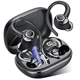 Jesebang Auriculares Inalámbricos Deportivos, Auriculares Bluetooth 5.3 con HD Micrófono, Sonido Premium, 40H de Reproducción, Pantalla LED, Cómodos de Llevar, Cascos Inalambricos con Gancho, Negro