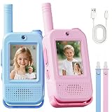 TIATUA Walkie Talkie Niños Video, Pack de 2 Recargable, Azul y Rosa | Pantalla de Video en Vivo & Modulador de Voz, Camping y Juegos, Regalo para Niños Niñas 3-12 Años, Pack de 2