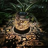 Neioaas Linterna solar de hongos – Lámpara LED de metal impermeable para exteriores, elegante luz de proyección de césped, linterna decorativa hueca para jardín, patio y patio, perfecta para