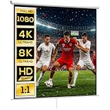 HOMCOM Pantalla de Proyector Manual 120 Pulgadas 1:1 HD 4K Blanco | Pantalla de Proyección, Ángulo de Visión de 160°, Interior y Exterior, Eventos Deportivos, Cine en Casa, Patio, 207x207 cm