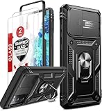 LeYi Funda para Samsung Galaxy S20 FE 4G / S20 FE 5G con 2 Unidades Cristal Vidrio Templado, Carcasa Cubierta de cámara Deslizante Proteger con 360 Anillo Soporte PC y Silicona TPU, Negro