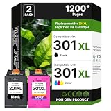 Tiorumcs 301XL 301 XL Cartuchos de Tinta remanufacturados para Tinta HP 301 XL para Cartuchos HP 301 para DeskJet 2540 1050a 2050a 3050a Envy 4500 5530 4504 OfficeJet 2620 4630 (1 Negro, 1 Color)
