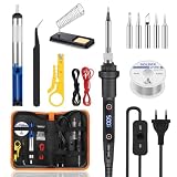 15 en 1 Kit de Soldadura 80W con Pantalla LCD, Temperatura Ajustable 180‑500°C y 5 Puntas Intercambiables, Bomba Desoldadora, Interruptor ON/OFF, Mango Antideslizante, para Reparación y Proyectos DIY