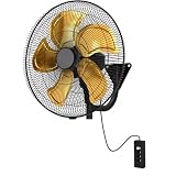 Ventilador de Pared Industrial 209W, 5 Aspas, 3 Velocidades, Negro/Oro