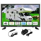 Antteq AE22H5C Televisor LED 22 Pulgadas (55 cm) 2K D-LED con12V, Triple Sintonizador DVB-C/T2/S2, Modo Hotel, Audio Dolby, Conexiones SCART & Ci+ – Ideal para Autocaravana, Hotel