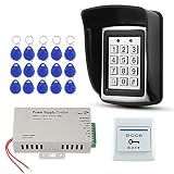 FST Kit de Sistema de Control de Acceso Impermeable al Aire Libre Teclado RFID Metal + Fuente de Alimentación DC12V + Tarjetas de Llave EM4100 de 15 Piezas (Sin Cerradura)