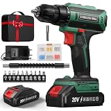 Taladro Atornillador Batería 20V, Taladro Bateria par Máximo 42Nm, Taladro Inalámbrico 2 Velocidades, Apto para Baterías Makita, 25+1 Niveles de Par, Batería 2000mAh, Portabrocas 10mm, Luces LED Verde